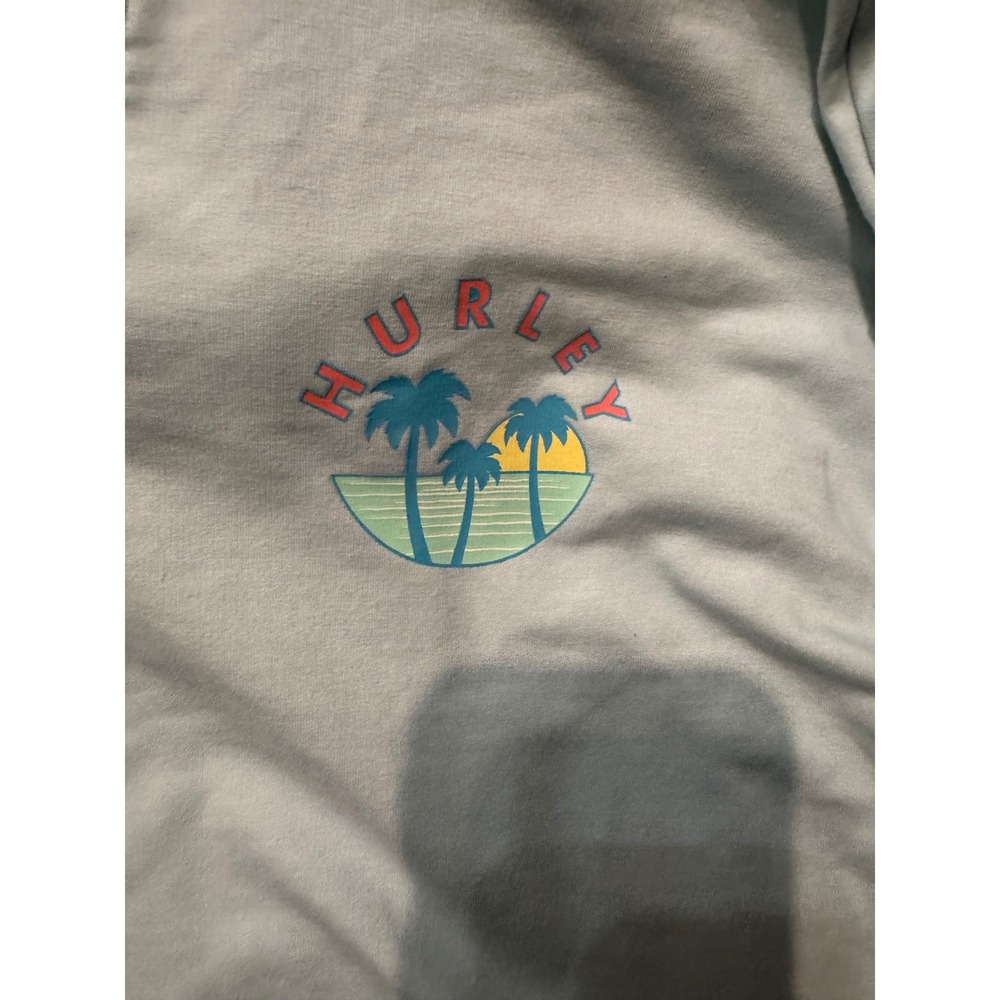 Hurley Kids Light Blue Tropical Palm Tree Graphic Lace Up Hoodie Size L 14/16 - Picture 3 of 4